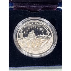 Vintage 1993 France .900 Silver 1 Franc WWII Normandy Invasion with Box and COA